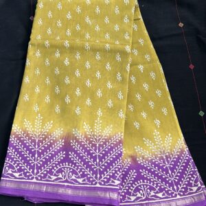 Neon green and purple combination Hand block printed chanderi silk